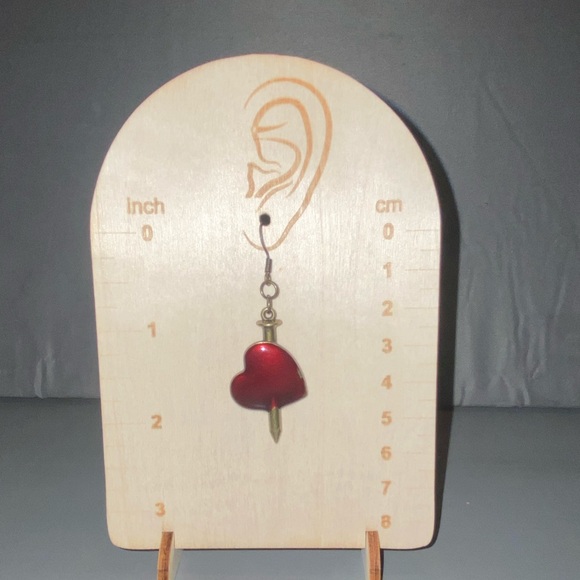 Handmade Red Heart Dagger Earrings - Picture 3 of 4